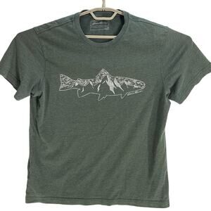 Eddie Bauer Men T Shirt Size M Green Fish Graphic Short Sleeve Crew Neck Outdoor